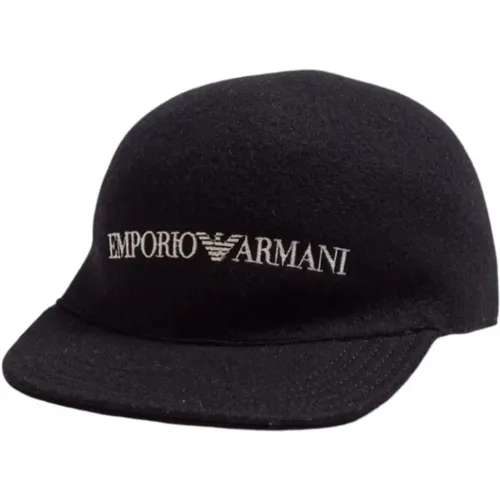 Schwarze Wollmütze für Herren mit weißer Logo-Schrift - Emporio Armani - Modalova