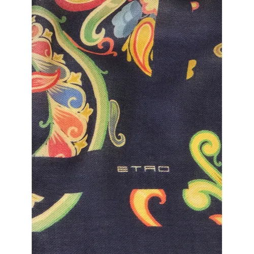 Blue Scarf with Iconic Motif , female, Sizes: ONE SIZE - ETRO - Modalova