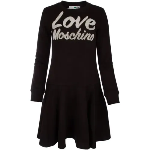 Baumwollkleid mit Samtlogo , Damen, Größe: L - Love Moschino - Modalova