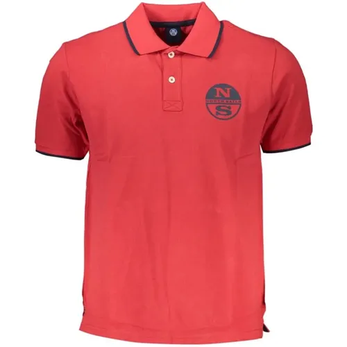 Rotes Baumwoll-Poloshirt mit Druck , Herren, Größe: M - North Sails - Modalova