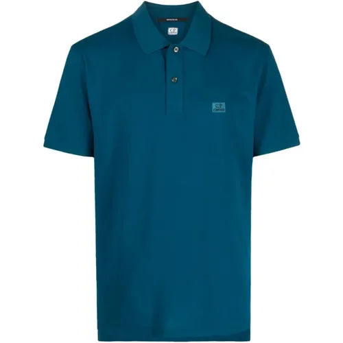 Blaues Logo Polo Shirt von CP Company , Herren, Größe: M - C.P. Company - Modalova