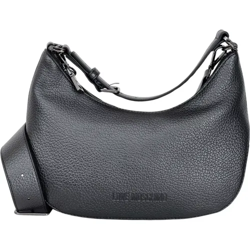Schwarze Hobo Tasche mit Riesigem Logo , Damen, Größe: ONE Size - Love Moschino - Modalova