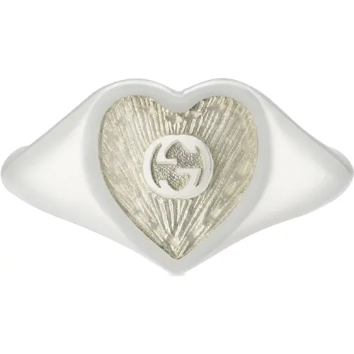Sterling Silver Enamel Heart Ring , female, Sizes: 53 MM, 51 MM - Gucci - Modalova