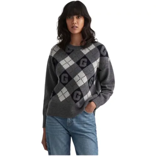 Diamond Motif Wool Sweater , female, Sizes: L, M - Gant - Modalova