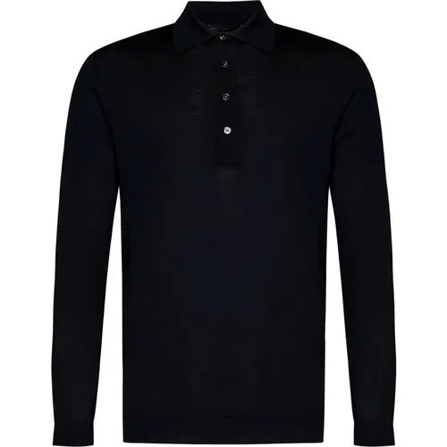 Schwarzes Merinowoll-Poloshirt - Low Brand - Modalova