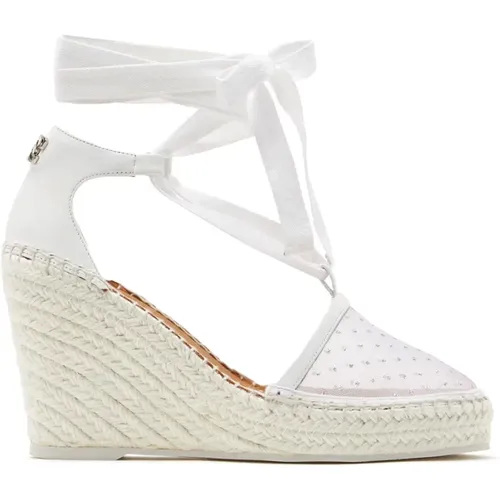 Weiße Mesh-Espadrilles mit Glitzer-Punkten , Damen, Größe: 40 EU - Casadei - Modalova