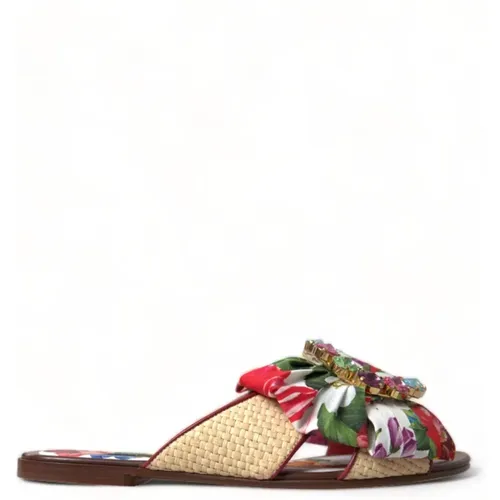 Flache Sandalen mit Blumenmuster - Dolce & Gabbana - Modalova