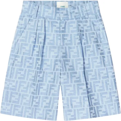 Klare Blaue Bermuda Shorts mit FF Logo - Fendi - Modalova