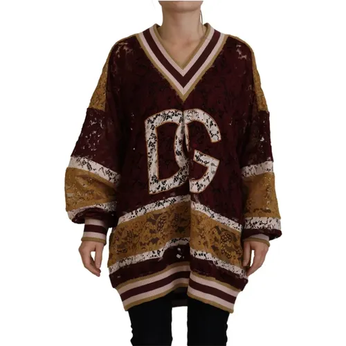 Multicolor Lace V-neck Pullover Sweater , female, Sizes: XS - Dolce & Gabbana - Modalova