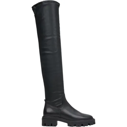 Schwarze Leder Kniehohe Stiefel Er00111892 - Estro - Modalova