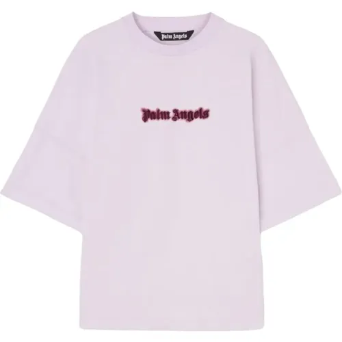 Lilac Oversized Logo T-shirt Burgundy , male, Sizes: M, S - Palm Angels - Modalova