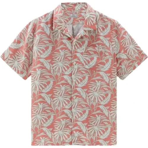 Tropical Print Bowling Shirt Coral , male, Sizes: XL - Woolrich - Modalova