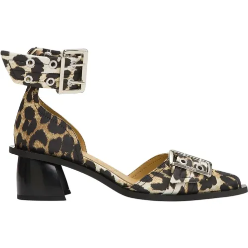 Leopard Satin Open Cut Pumps , Damen, Größe: 39 EU - Ganni - Modalova