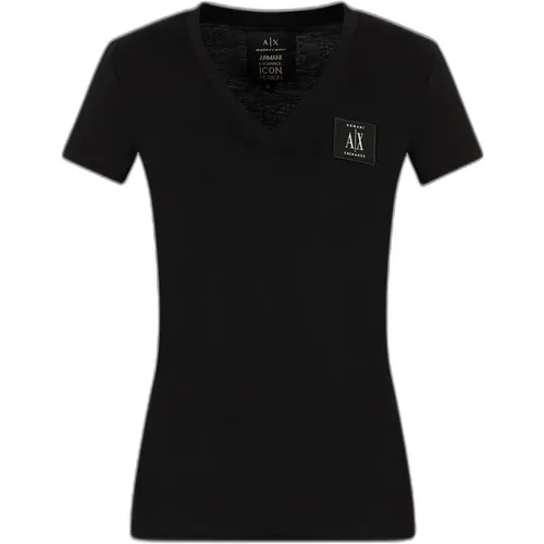 V-neck Cotton T-shirt , female, Sizes: L - Armani Exchange - Modalova