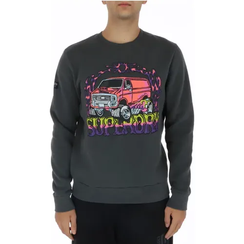 Grauer Bedruckter Sweatshirt mit Rundhalsausschnitt - Superdry - Modalova