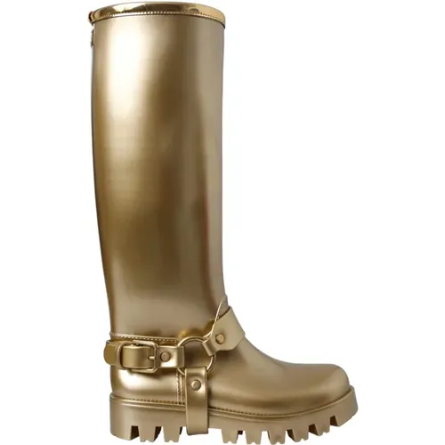 Golden PVC Rain Boots Stylish Finish , female, Sizes: 4 UK, 6 UK - Dolce & Gabbana - Modalova