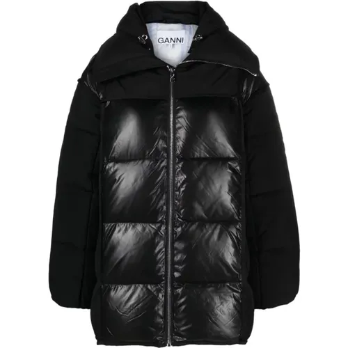 Mix puffer midi jacket , female, Sizes: S/M - Ganni - Modalova