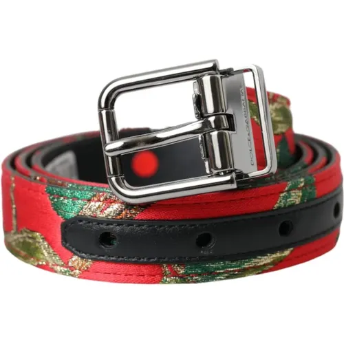 Leather Jacquard Metal Buckle Belt , male, Sizes: 90 CM - Dolce & Gabbana - Modalova