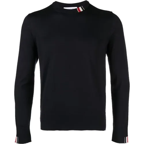 Navy Wool Sweater with Tricolor Detail , male, Sizes: L, M, 2XL, XL - Thom Browne - Modalova