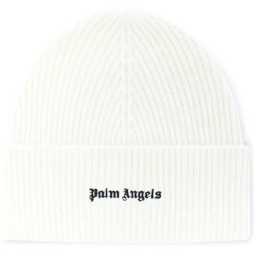 Weiße Rippstrick-Logo-Patch-Mütze - Palm Angels - Modalova