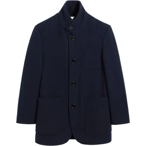 Navy Wool Coat High Neck , male, Sizes: 2XL, M, L, XL - Ami Paris - Modalova