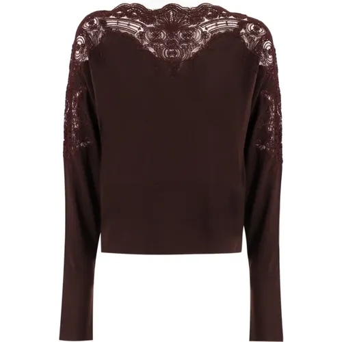 Elegant Lace Boat Neck Sweater , female, Sizes: L, XS, S - Ermanno Scervino - Modalova