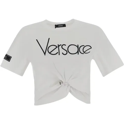 T-Shirt mit Sicherheitsnadel-Logo , Damen, Größe: XS - Versace - Modalova