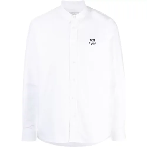 Weißes Oxford Baumwollhemd mit Fox Logo Stickerei,Fox Head Casual Hemd Weiß - Maison Kitsuné - Modalova