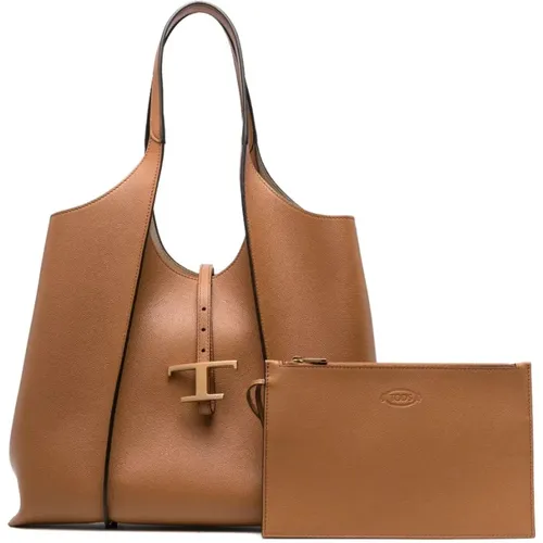 Leather Tote Bag with Logo , female, Sizes: ONE SIZE - TOD'S - Modalova