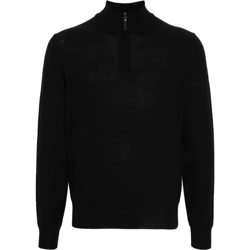 Merinowolle Half-Zip Strickwaren , Herren, Größe: M - Canali - Modalova