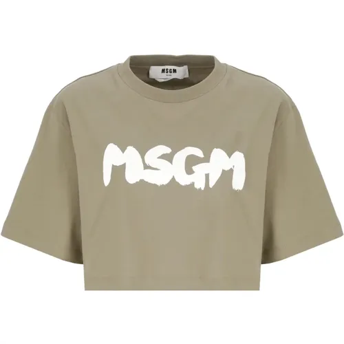 Cotton T-shirt with Logo , female, Sizes: M - Msgm - Modalova