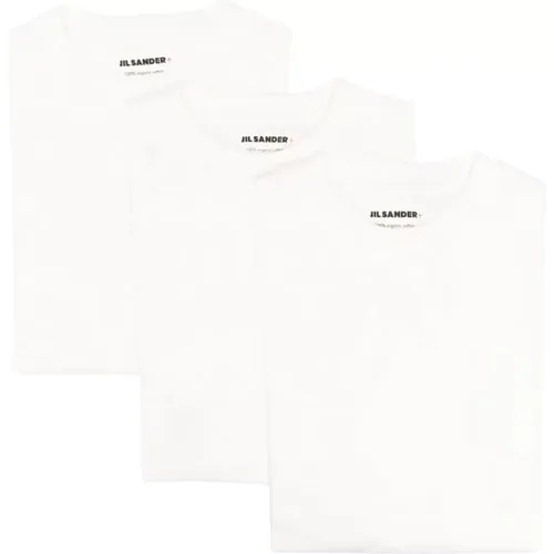 Langarm-T-Shirt aus Bio-Baumwolle mit Logo-Patch 3er Pack , Herren, Größe: L - Jil Sander - Modalova