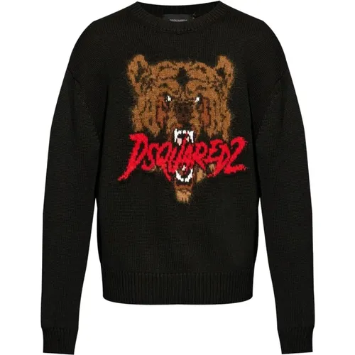 Intarsia-Knit Logo Crew Neck Sweater , Herren, Größe: M - Dsquared2 - Modalova