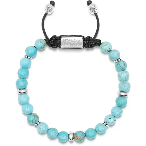 Men's Beaded Bracelet with Turquoise and Silver , male, Sizes: XL, L, M - Nialaya - Modalova
