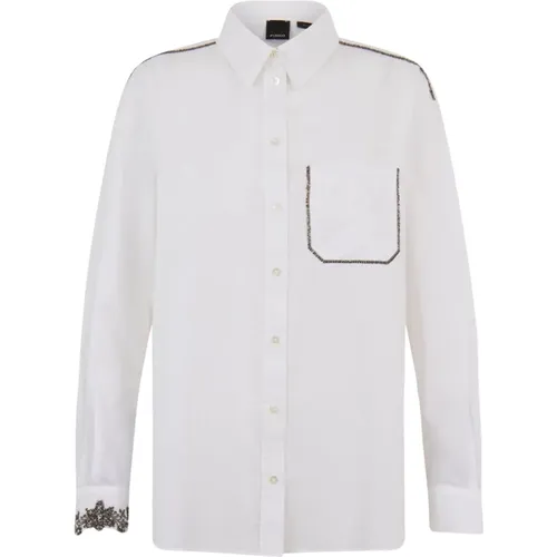 Classic Shirt with Embroidered Pocket , female, Sizes: L - pinko - Modalova