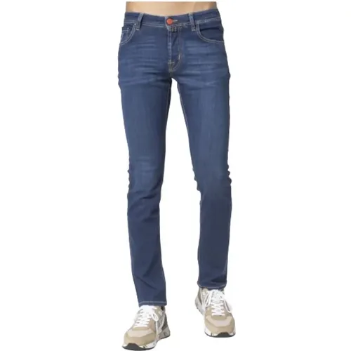 Slim Fit Blaue Jeans mit Orangenen Details , Herren, Größe: W30 - Jacob Cohën - Modalova