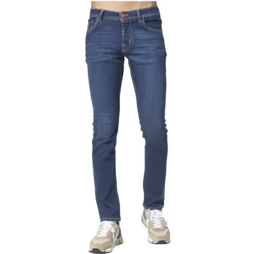Slim Fit Blaue Jeans mit Orangenen Details , Herren, Größe: W34 - Jacob Cohën - Modalova