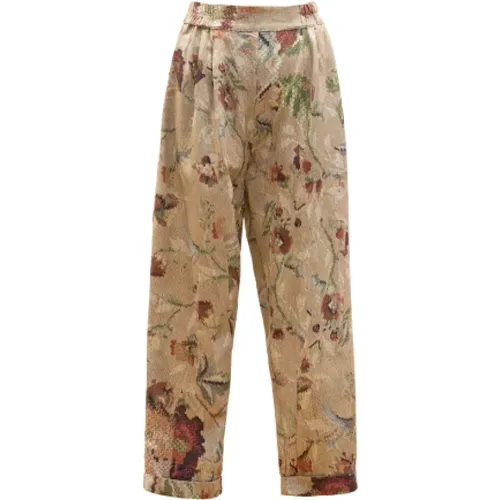 Floral Beige Green Choco Pants , female, Sizes: XS, 2XS, S - Mes Demoiselles - Modalova