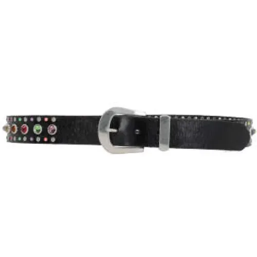 Los Angeles Schwarzer Ledergürtel mit Nieten und Multicolor-Kristallen,Belts - HTC - Modalova