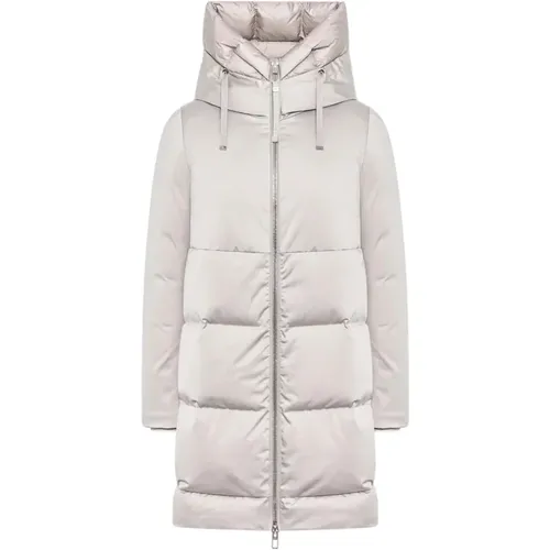 Light Grey Quilted Hooded Puffer Jacket , female, Sizes: S, XS - Duno - Modalova