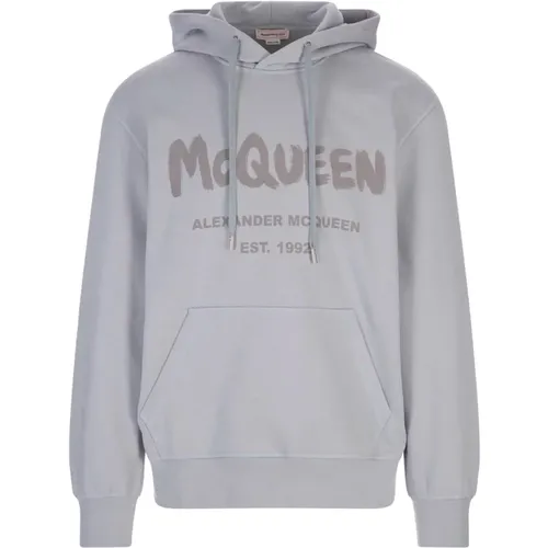 Grauer McQueen Graffiti Logo Hoodie , Herren, Größe: L - alexander mcqueen - Modalova