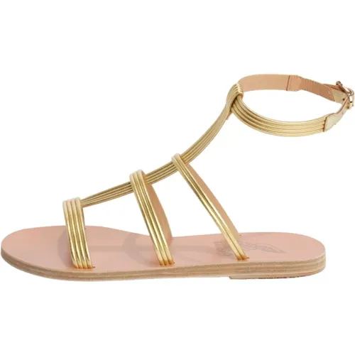 Golden Leather Ankle-Tied Sandal , female, Sizes: 2 UK, 6 UK, 4 UK, 3 UK, 7 UK - Ancient Greek Sandals - Modalova