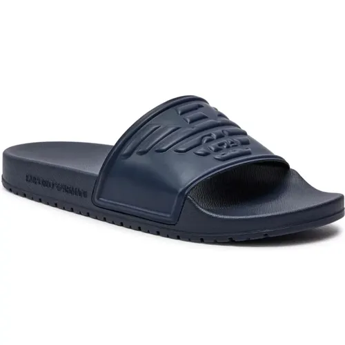 Flache PVC-Logo-Mules - Blau - Emporio Armani - Modalova