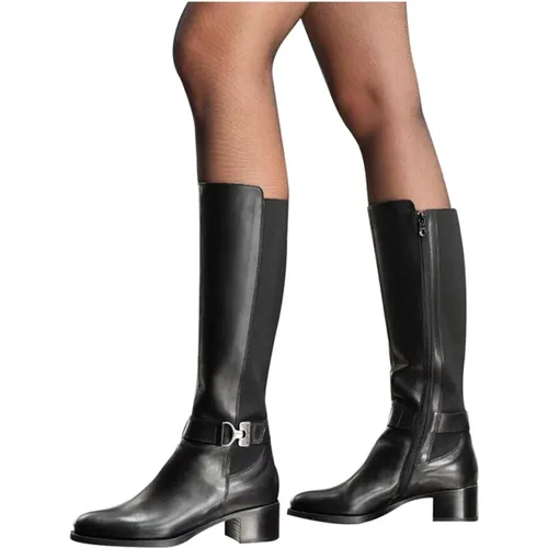 Schwarze Leder Reißverschlussstiefel , Damen, Größe: 37 EU - Nerogiardini - Modalova