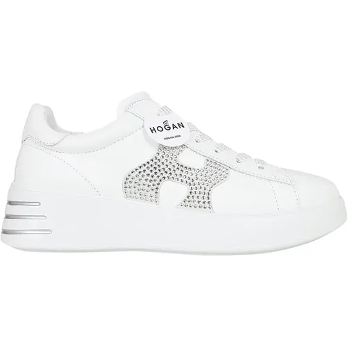 Leather Sneakers with Rhinestone Detail , female, Sizes: 7 UK - Hogan - Modalova