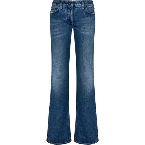Blaue Jeans mit ausgestelltem Bein und Logo-Knopf , Damen, Größe: W27 - Off White - Modalova