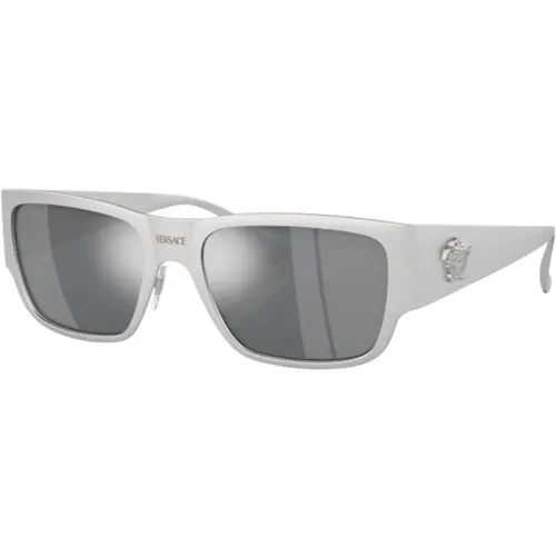 Silberne Sonnenbrille mit Originalzubehör,Schwarze Sonnenbrille mit Original-Etui - Versace - Modalova