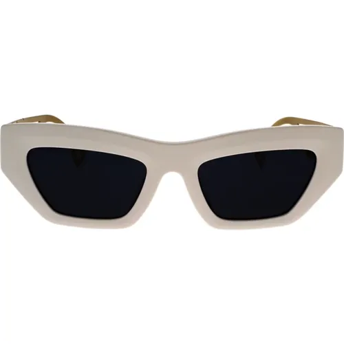 Sonnenbrille mit unregelmäßiger Form, dunkelgrauer Linse und weißem Rahmen - Versace - Modalova