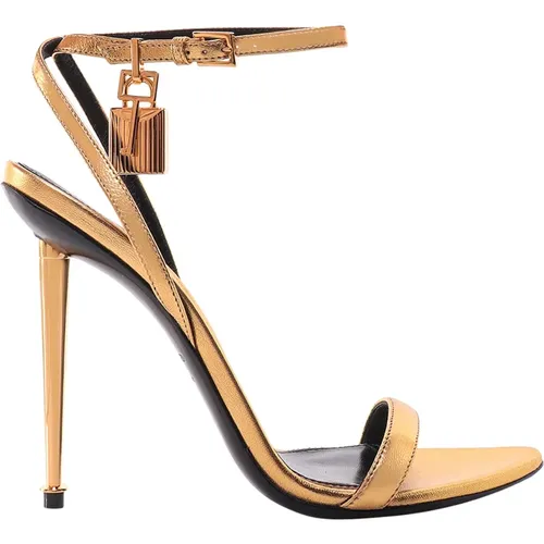 Gold Sandals with Metal Heel , female, Sizes: 4 UK, 8 UK - Tom Ford - Modalova