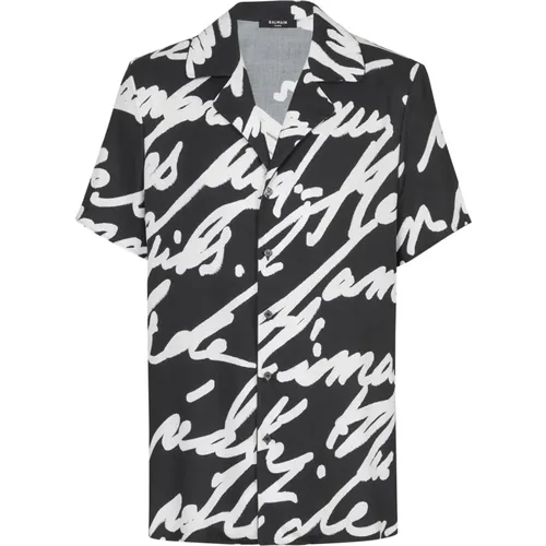 Twill pyjama shirt with 'Love Letter' print , male, Sizes: M, S, L - Balmain - Modalova